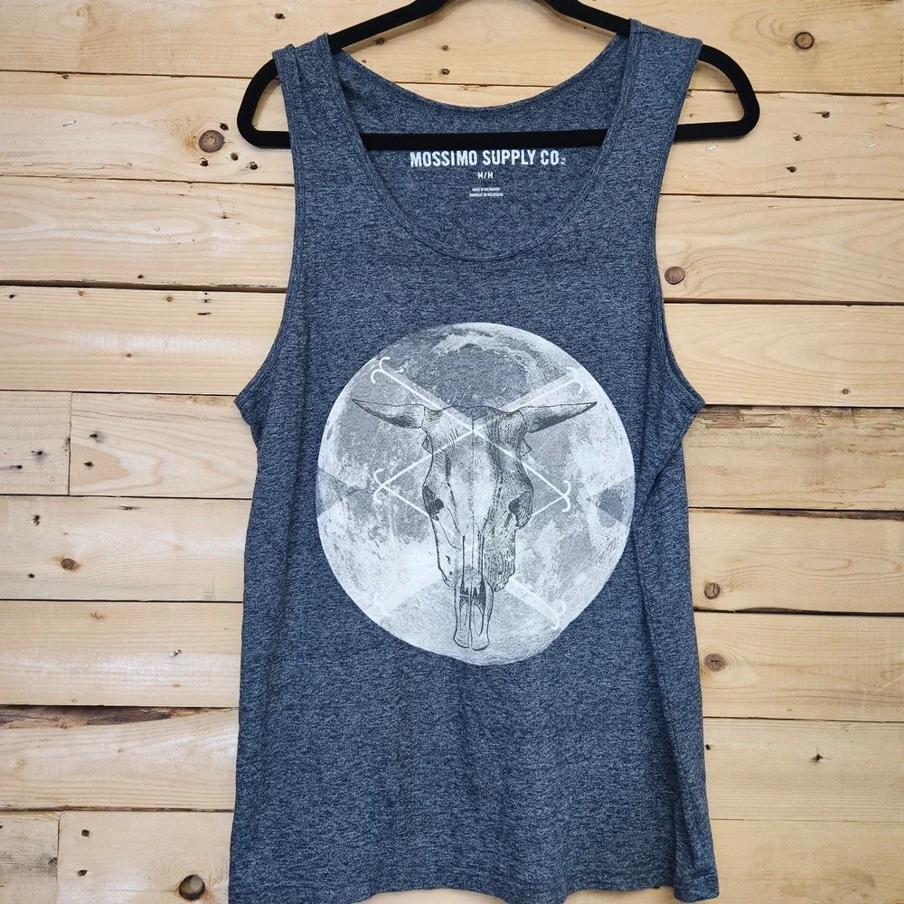 Mossimo Supply Co Men's Tank Top Medium Moon Blue Western Skull - Picture 1 of 6